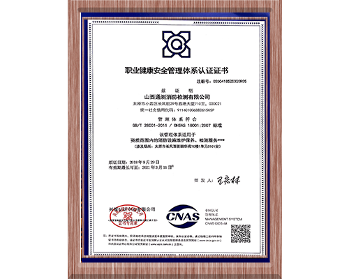職業(yè)健康安全管理體系認(rèn)證證書
